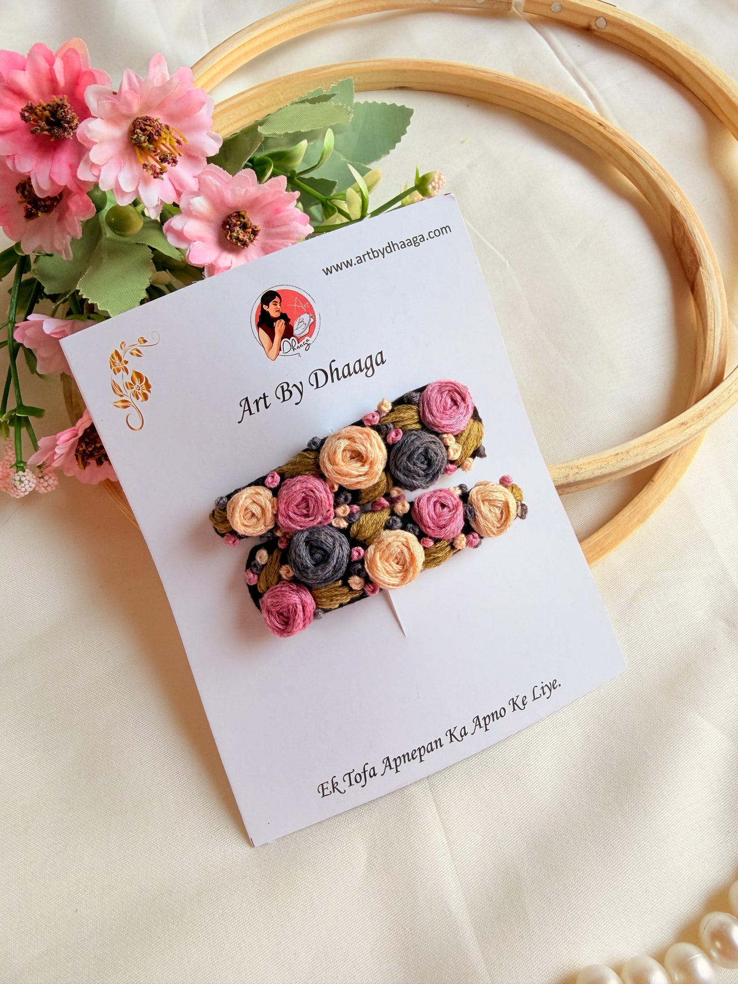 Phoolwari Hand Embroidered Floral Tic-Tac Hair Clips