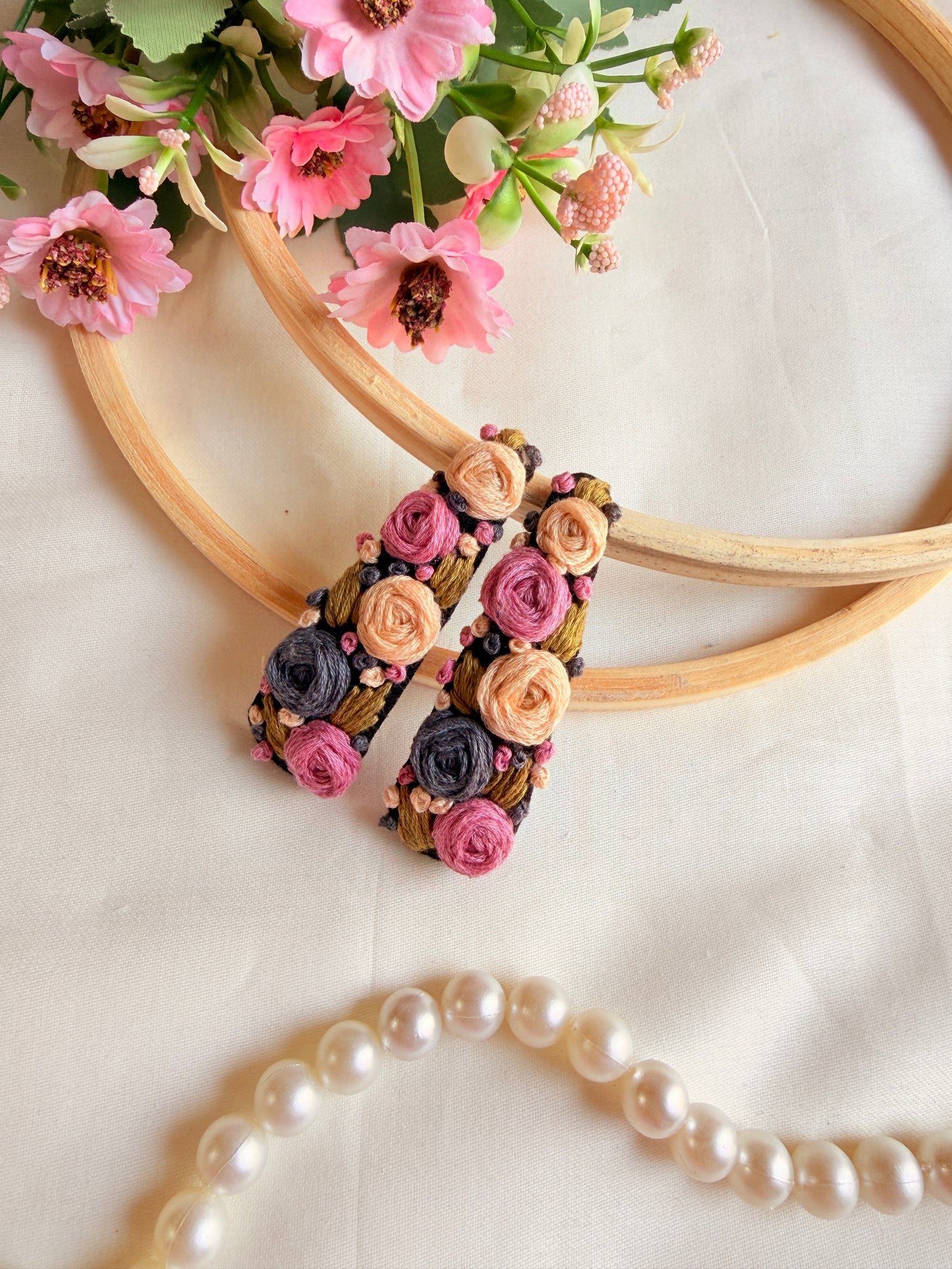 Phoolwari Hand Embroidered Floral Tic-Tac Hair Clips