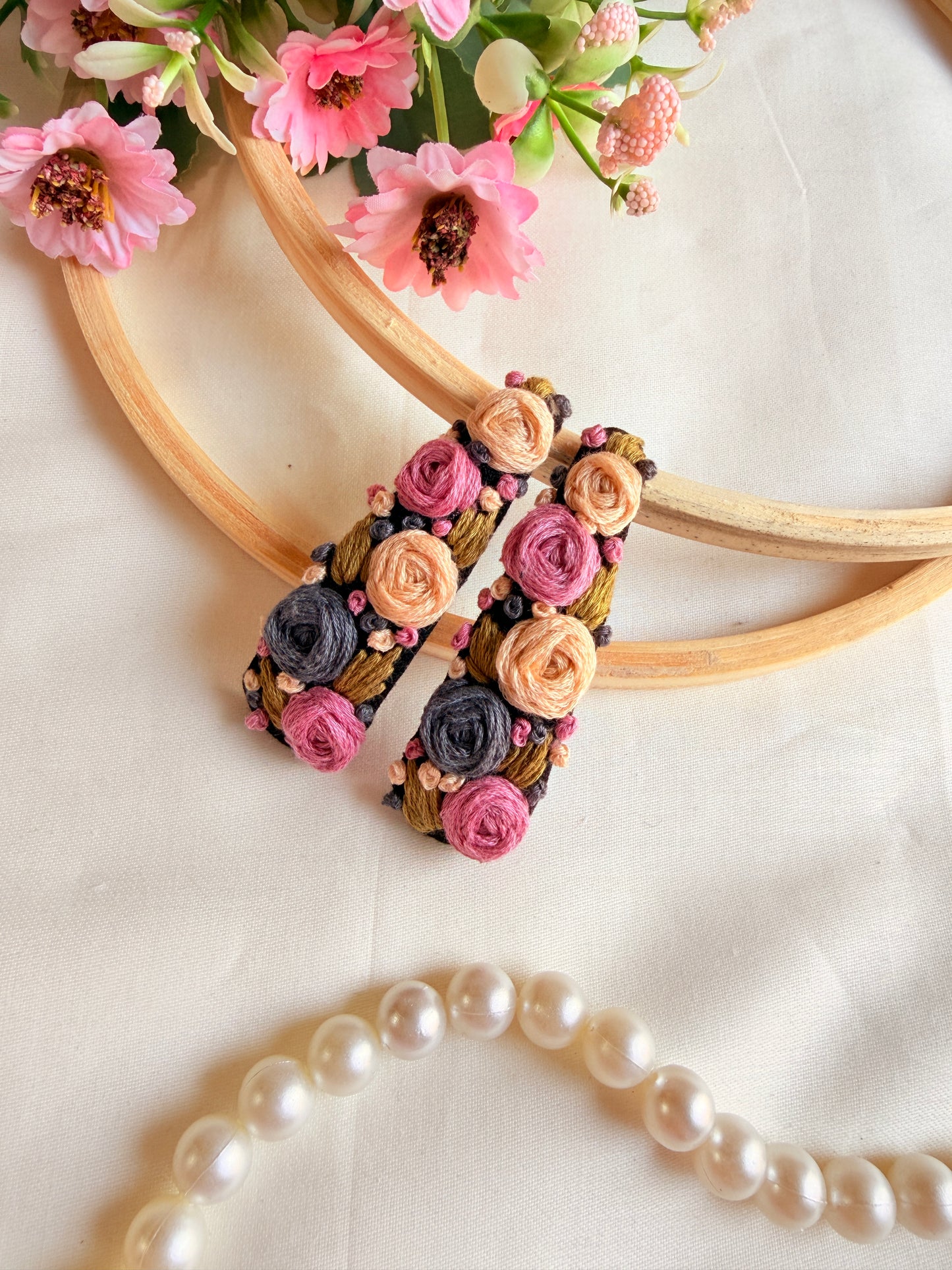 Phoolwari Hand Embroidered Floral Tic-Tac Hair Clips