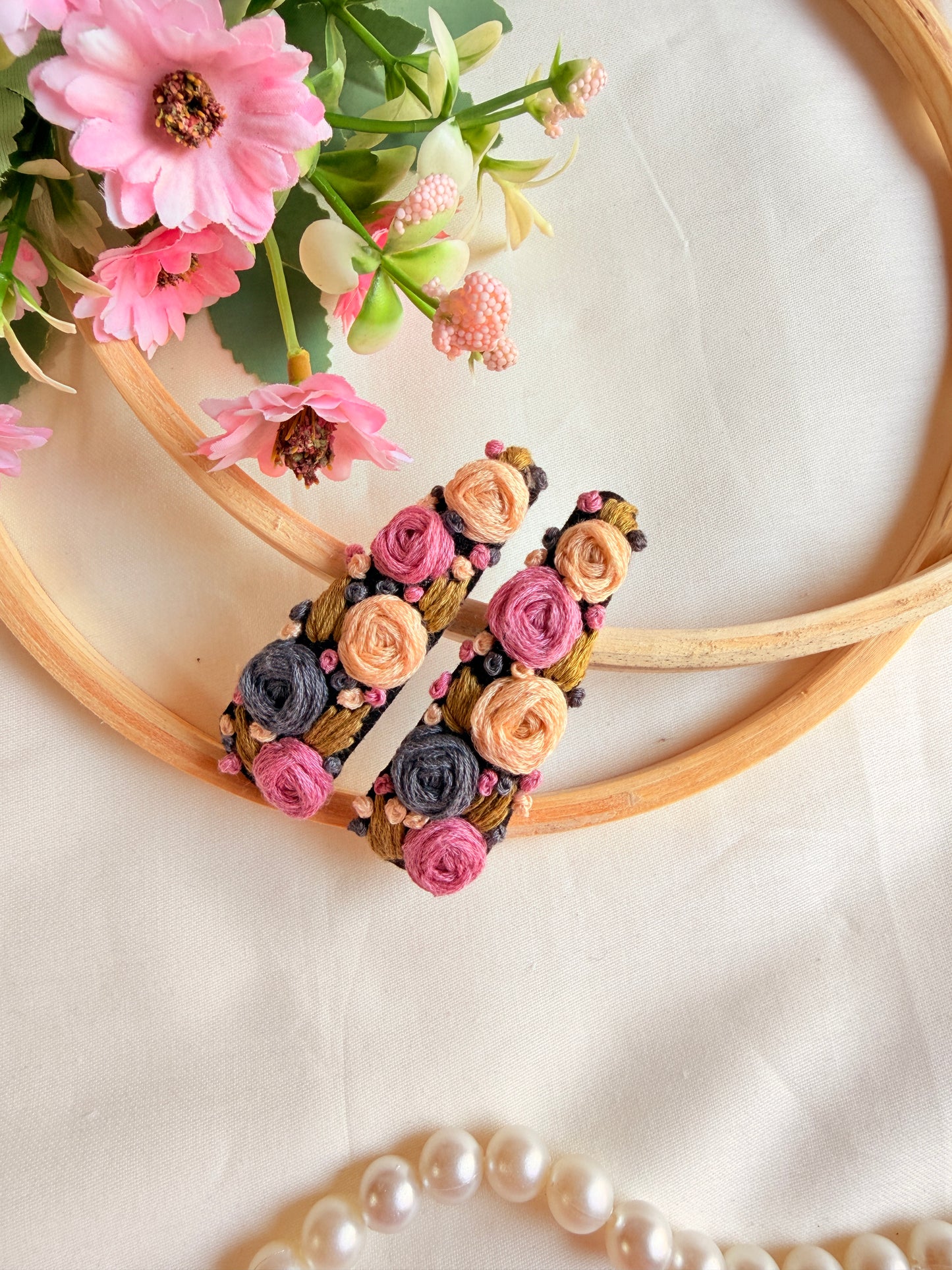 Phoolwari Hand Embroidered Floral Tic-Tac Hair Clips