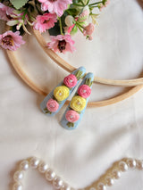 Niya Sky Blue Hand Embroidered Floral Tic-Tac Hair Clips