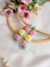 Niya Sky Blue Hand Embroidered Floral Tic-Tac Hair Clips
