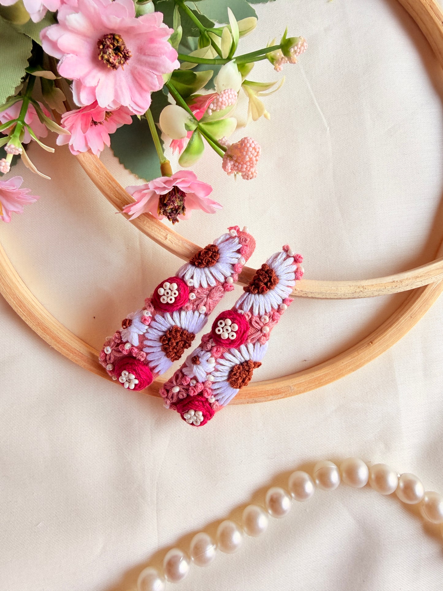 Khushi Hand Embroidered Floral Tic-Tac Hair Clips