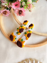 Sunflower Hand Embroidered White Floral Tic-Tac Hair Clips