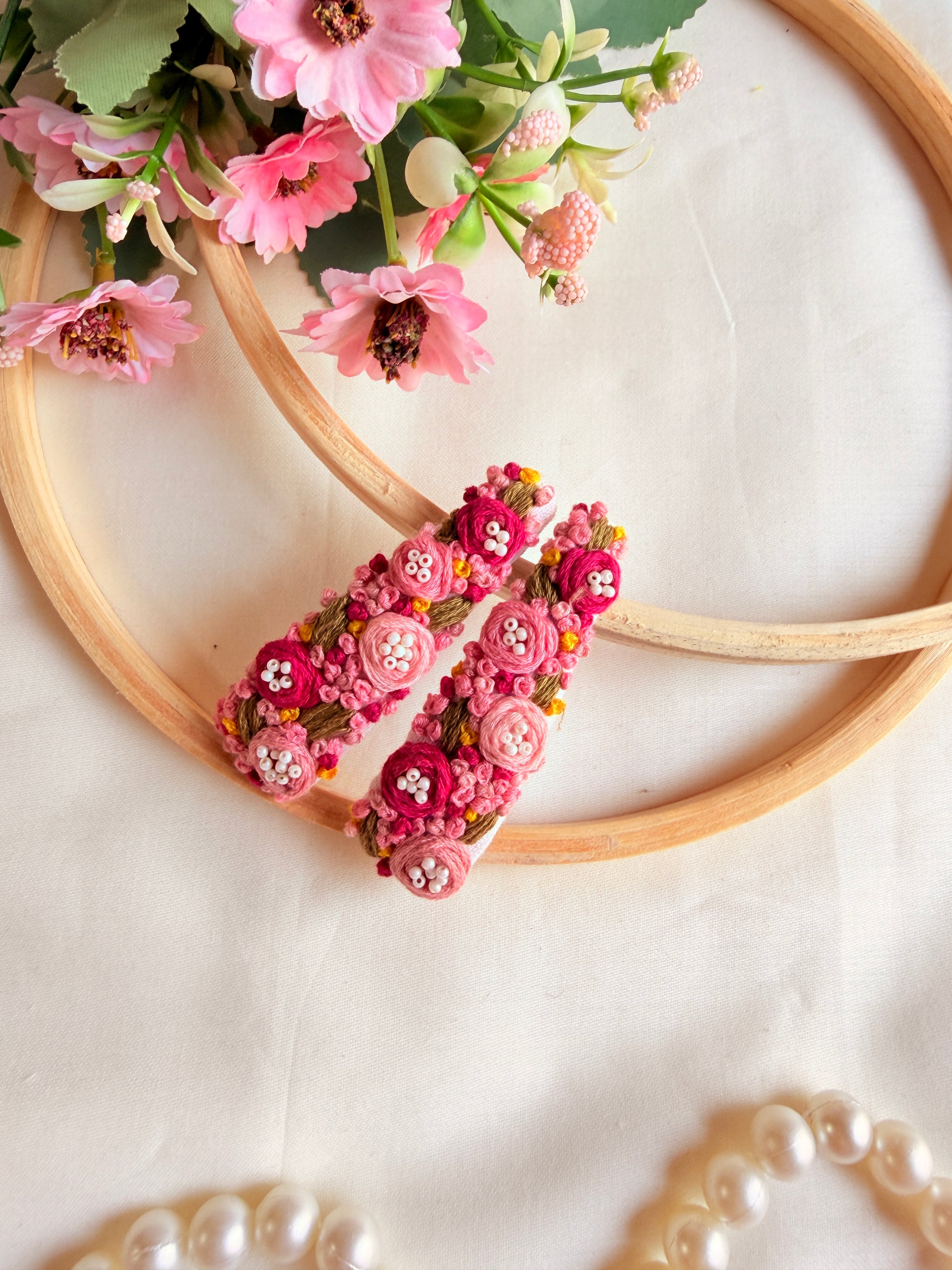 Meher Hand Embroidered Floral Tic-Tac Hair Clips