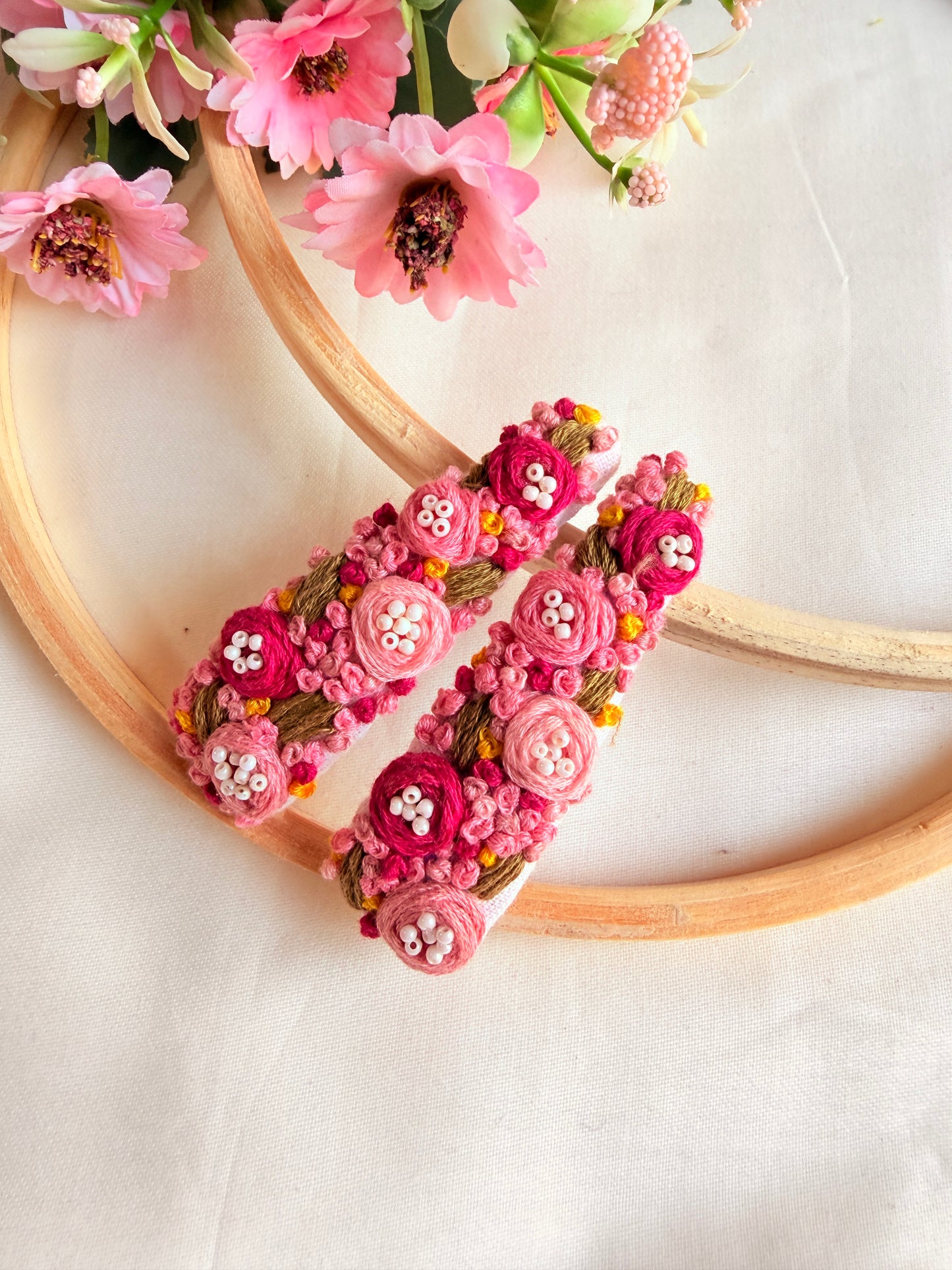Meher Hand Embroidered Floral Tic-Tac Hair Clips