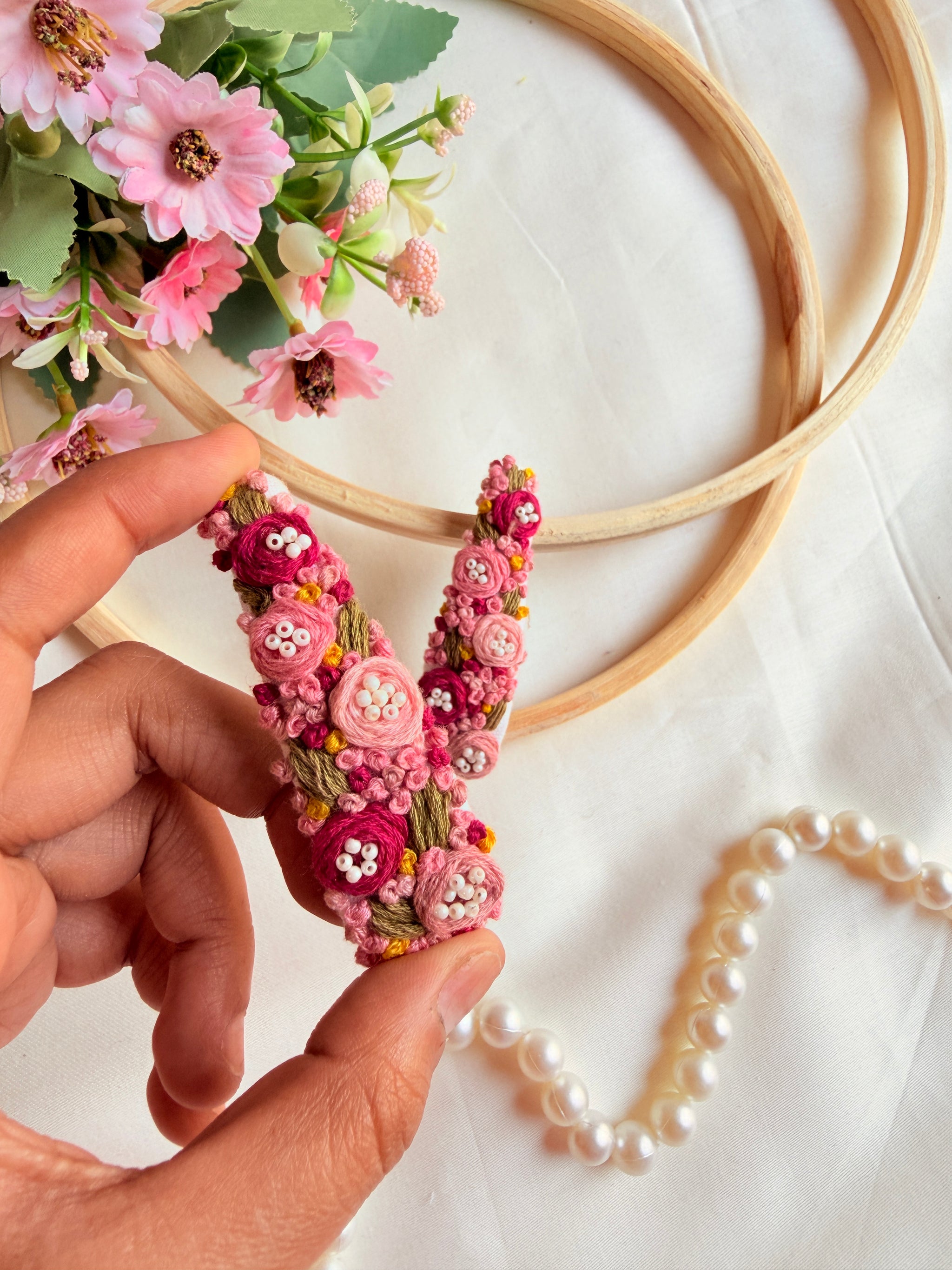 Meher Hand Embroidered Floral Tic-Tac Hair Clips
