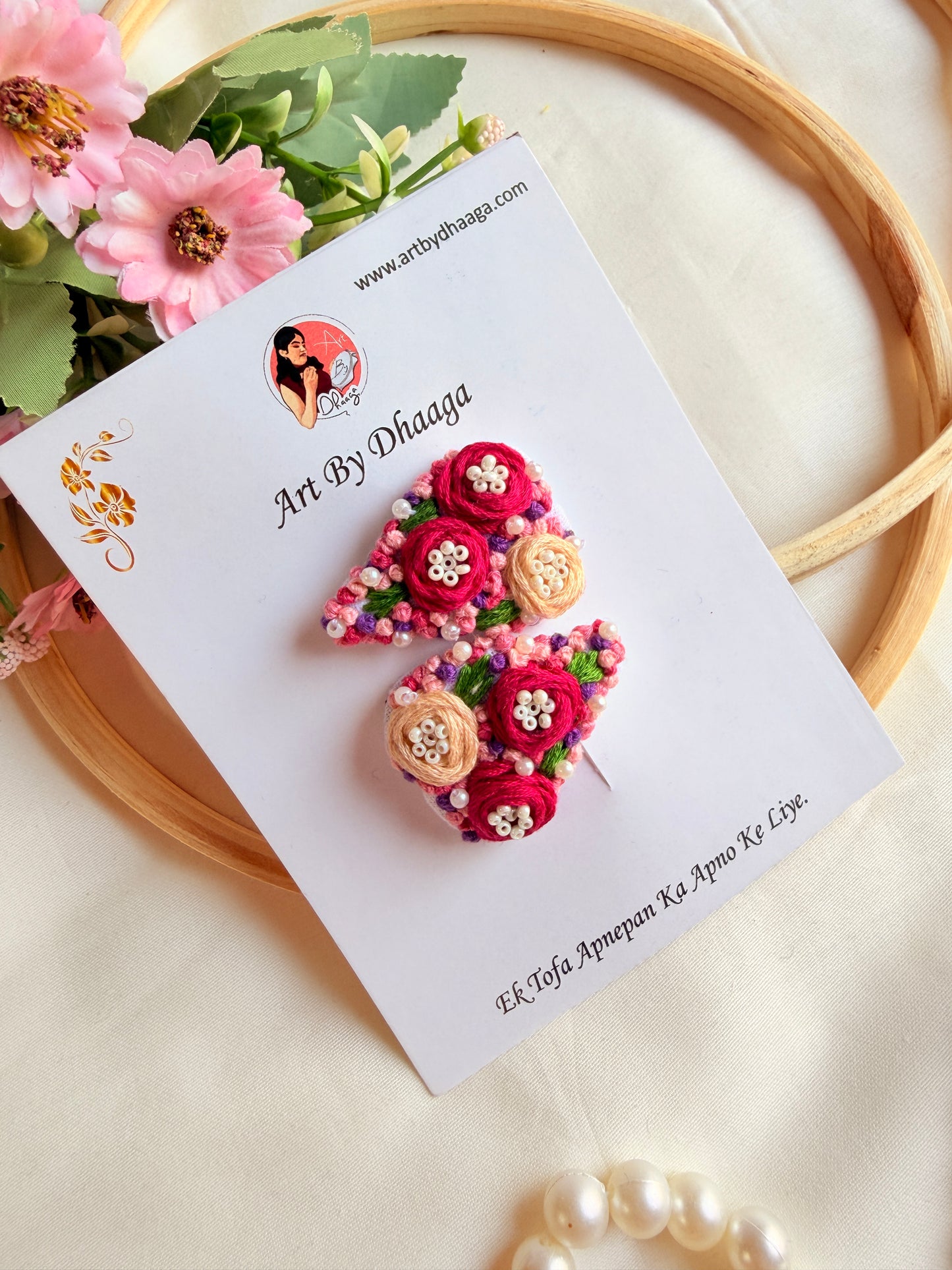 Heart Beat Hand Embroidered Floral Tic-Tac Hair Clips