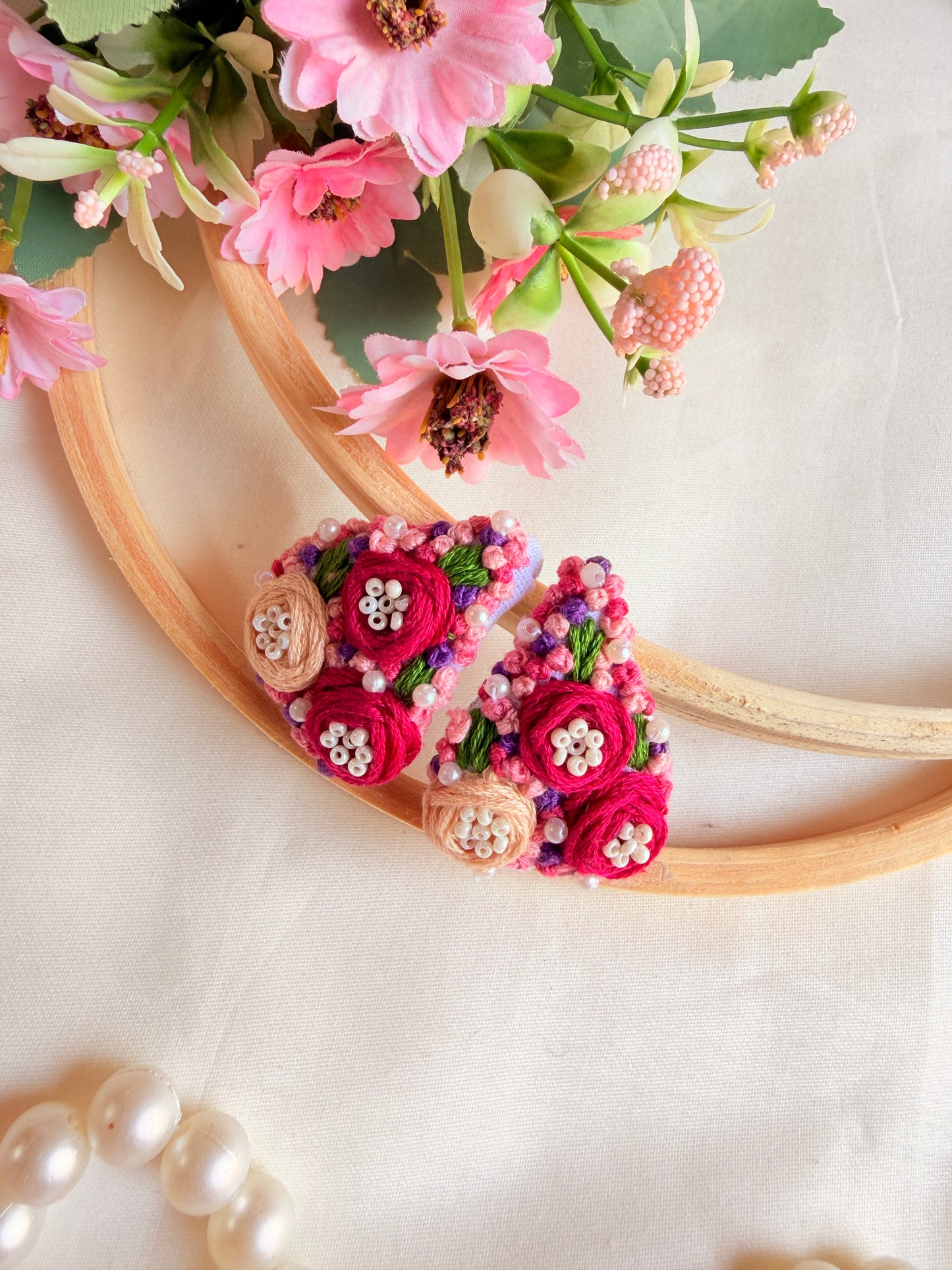 Heart Beat Hand Embroidered Floral Tic-Tac Hair Clips