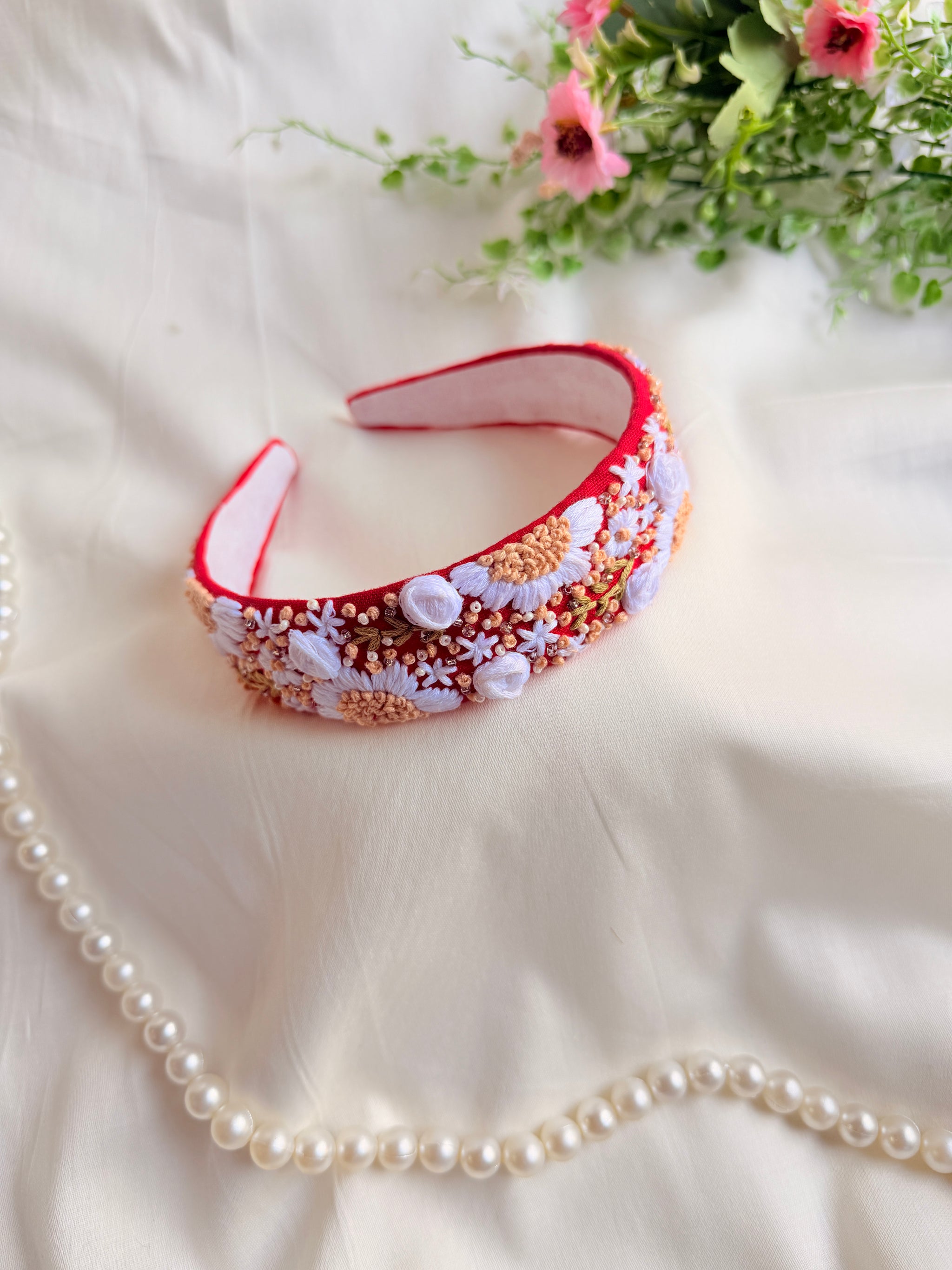 Laal Pushpanjali Hand Embroidered Headband