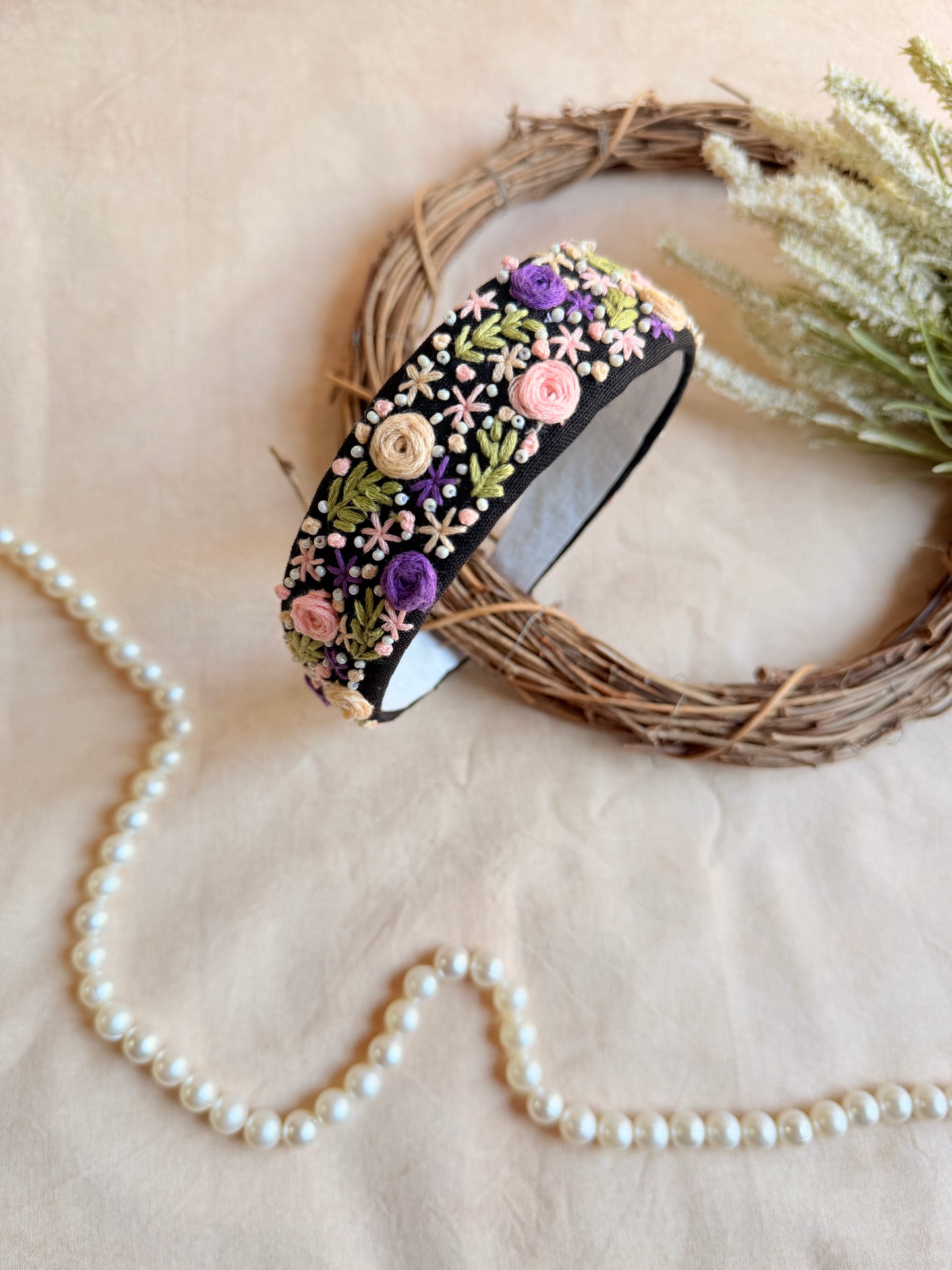 Gulnaar Noir Hand Embroidered Headband