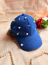 Denim Pearl Embellished Cap