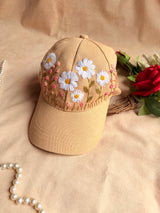 Sand Daisy Hand Embroidered Cap