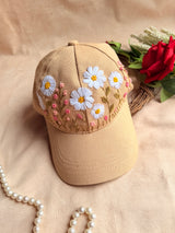 Sand Daisy Hand Embroidered Cap