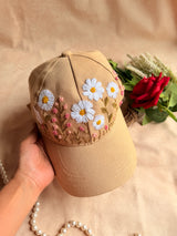 Sand Daisy Hand Embroidered Cap