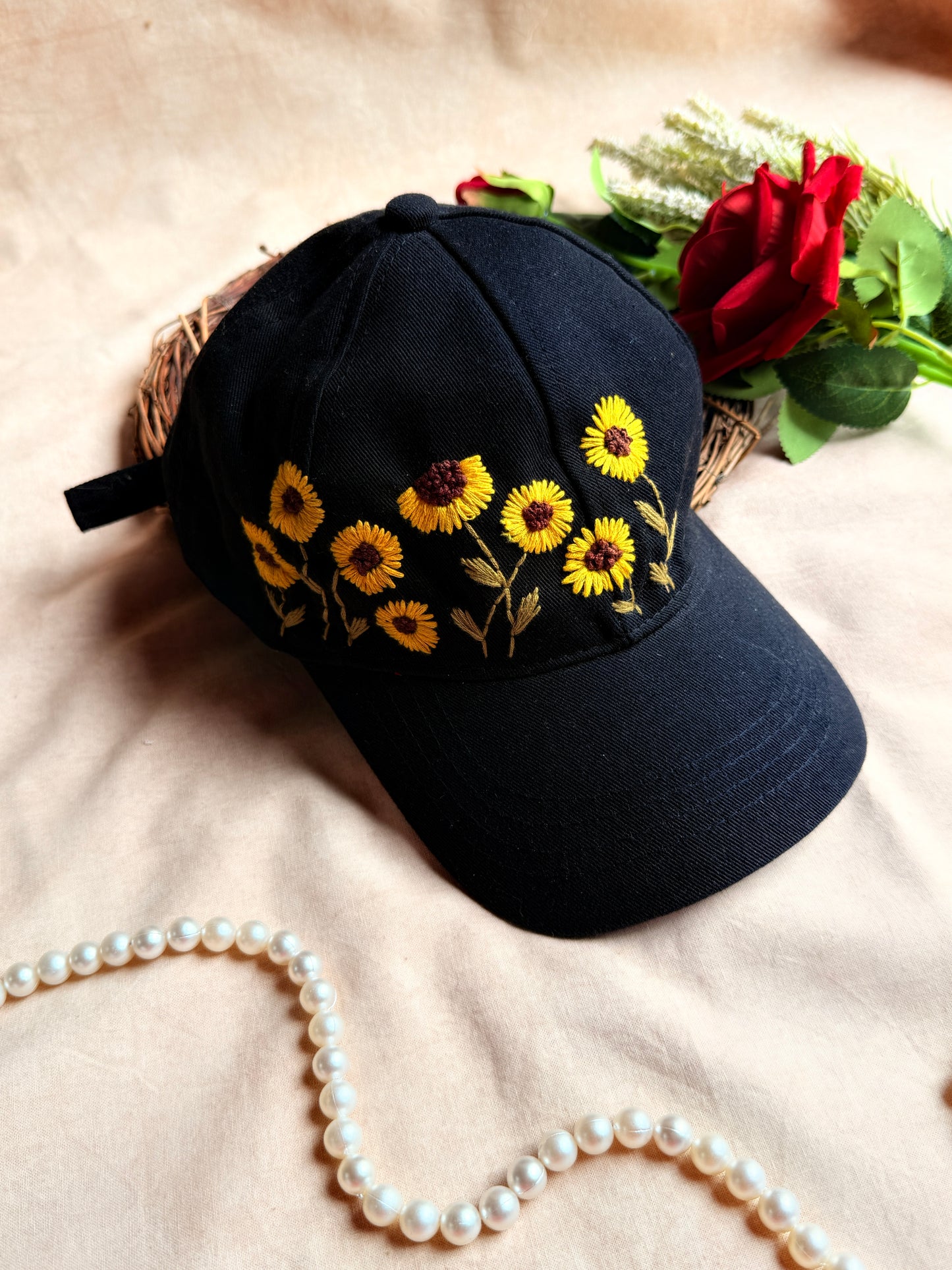 Sunflower Muse Hand Embroidered Cap