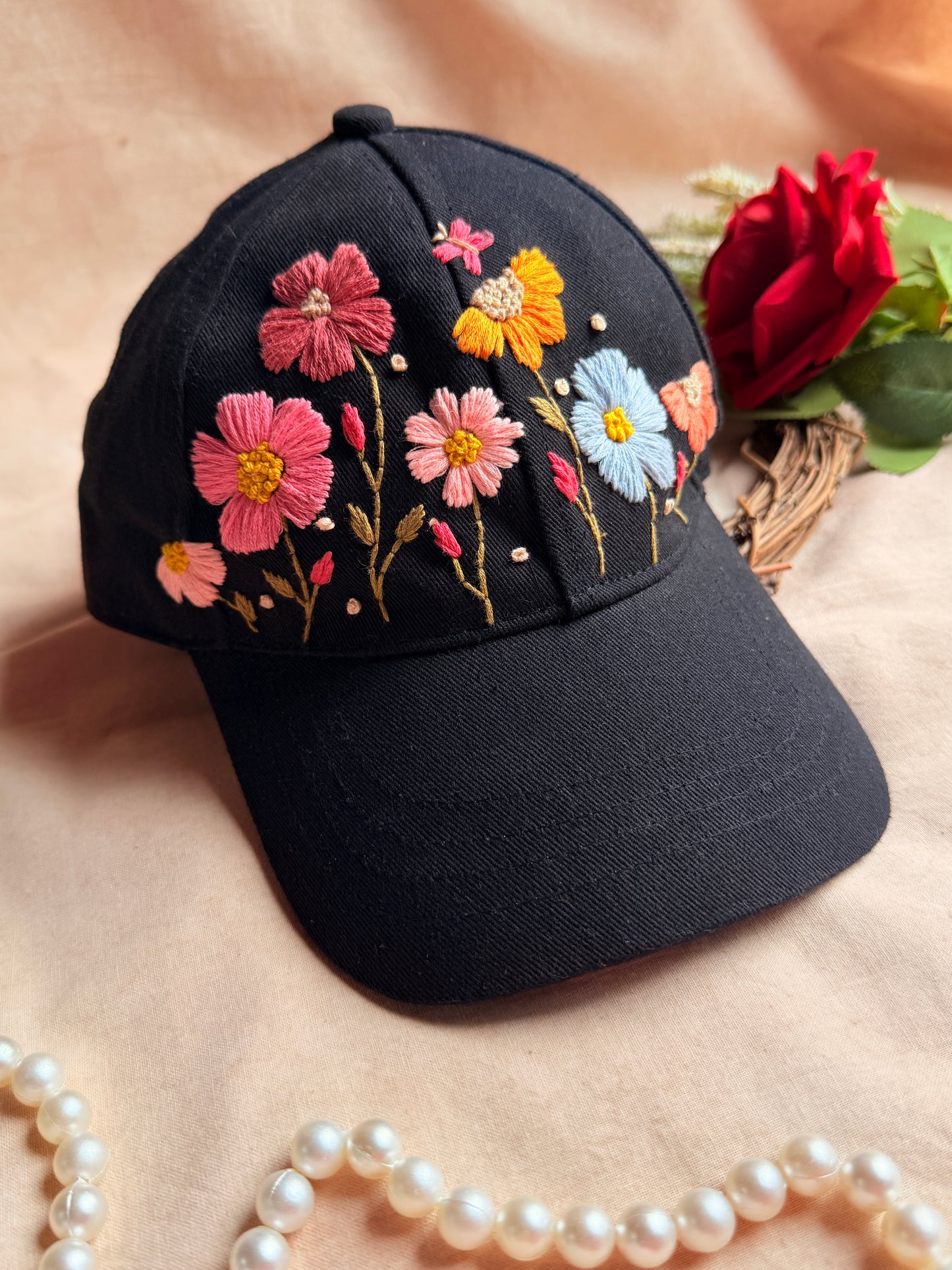 Blush Garden Hand Embroidered Cap