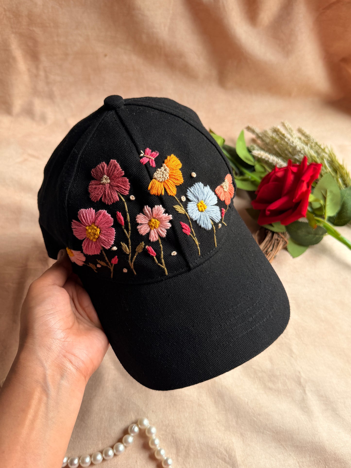 Blush Garden Hand Embroidered Cap