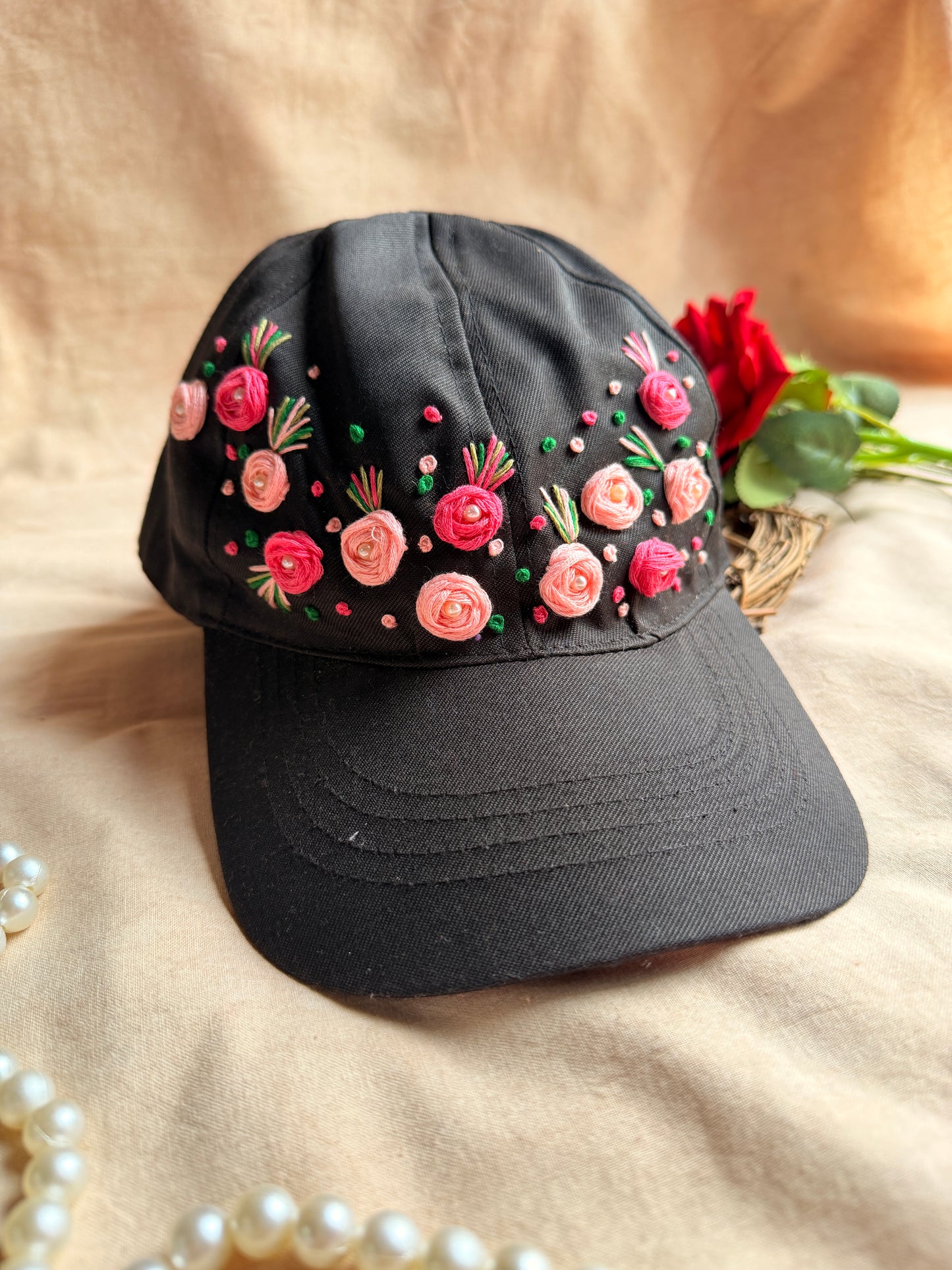 Rosette Garden Hand Embroidered Cap