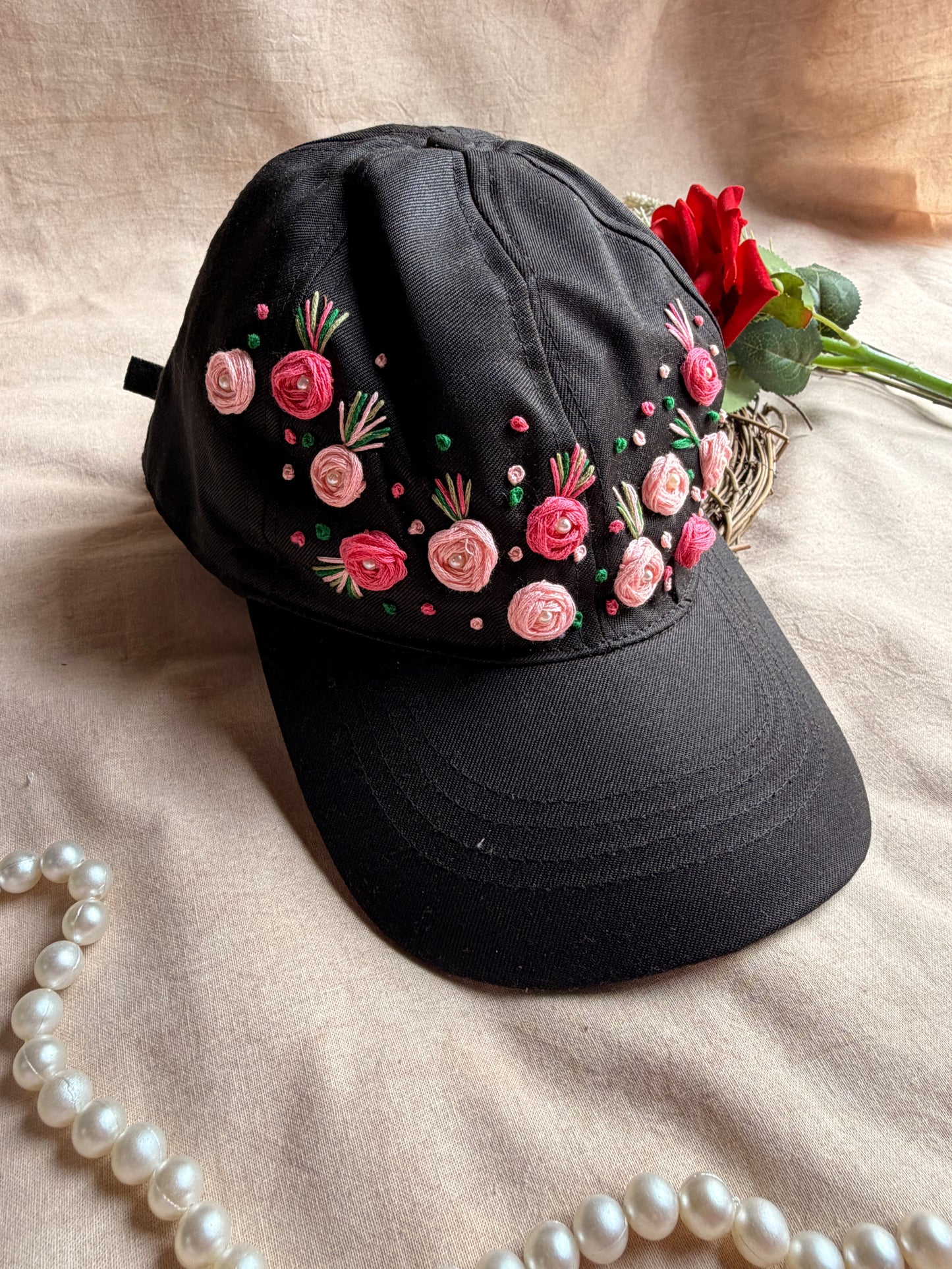 Rosette Garden Hand Embroidered Cap
