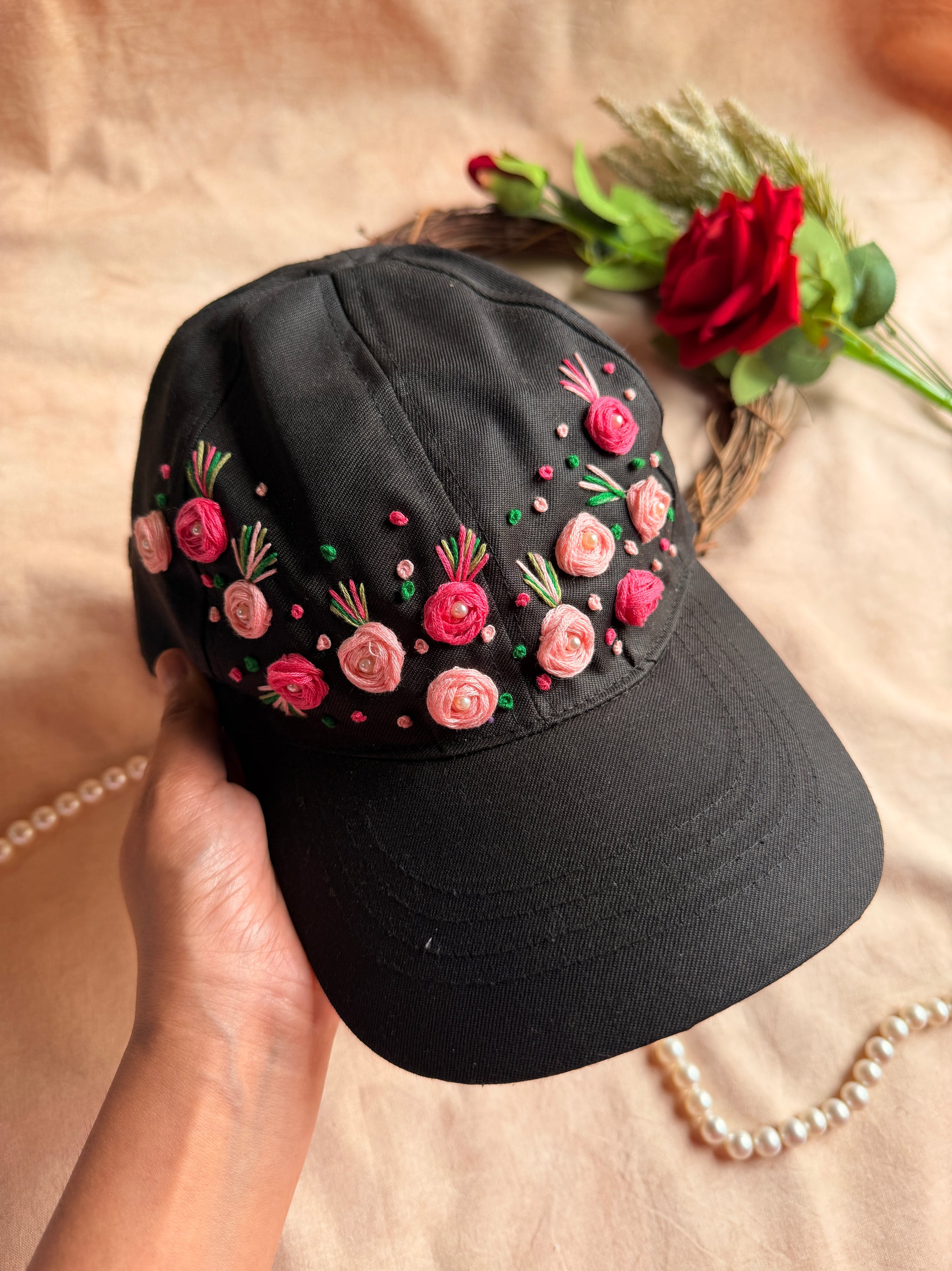 Rosette Garden Hand Embroidered Cap