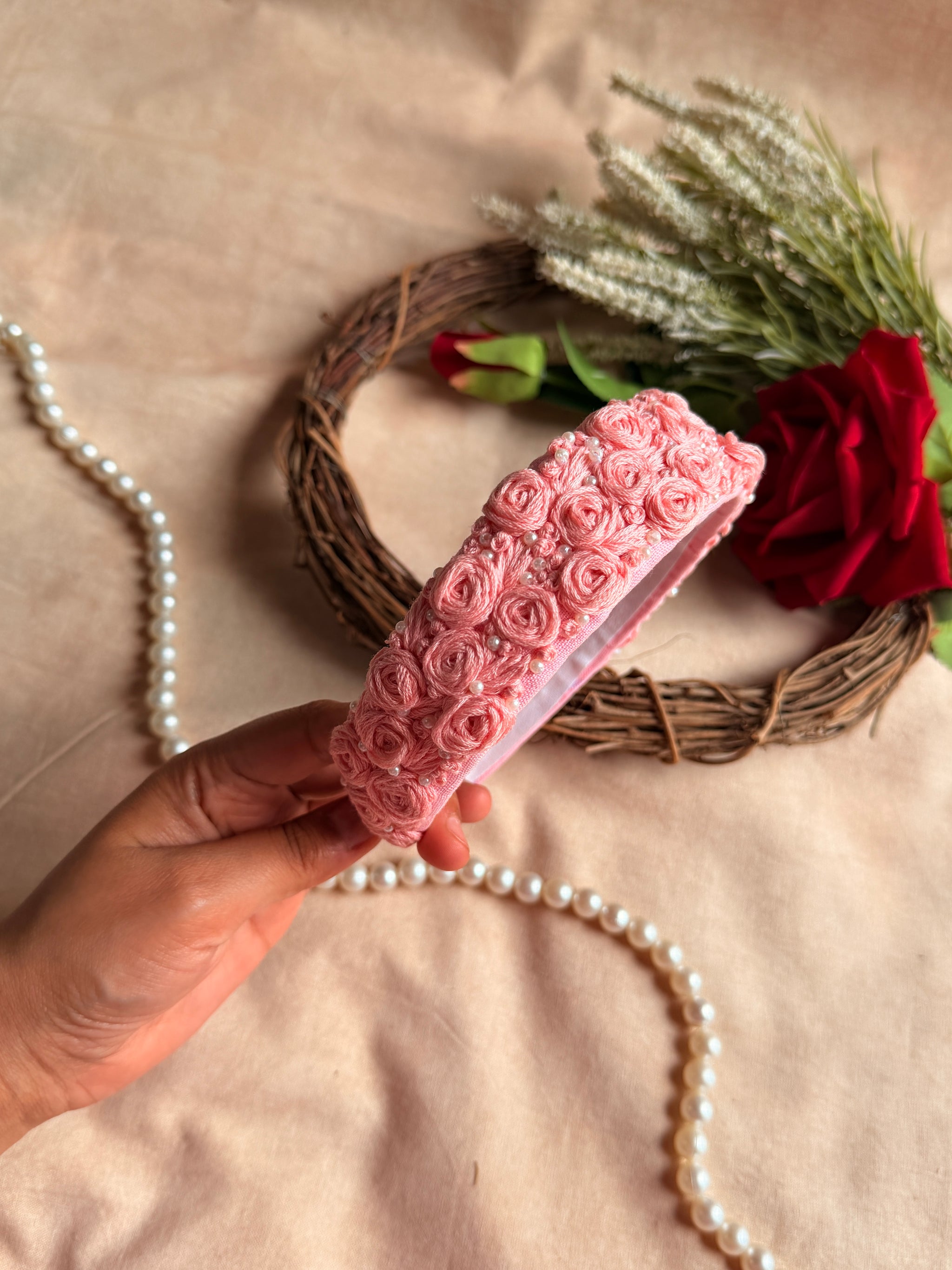 Gulabi Gulistan Hand Embroidered Headband