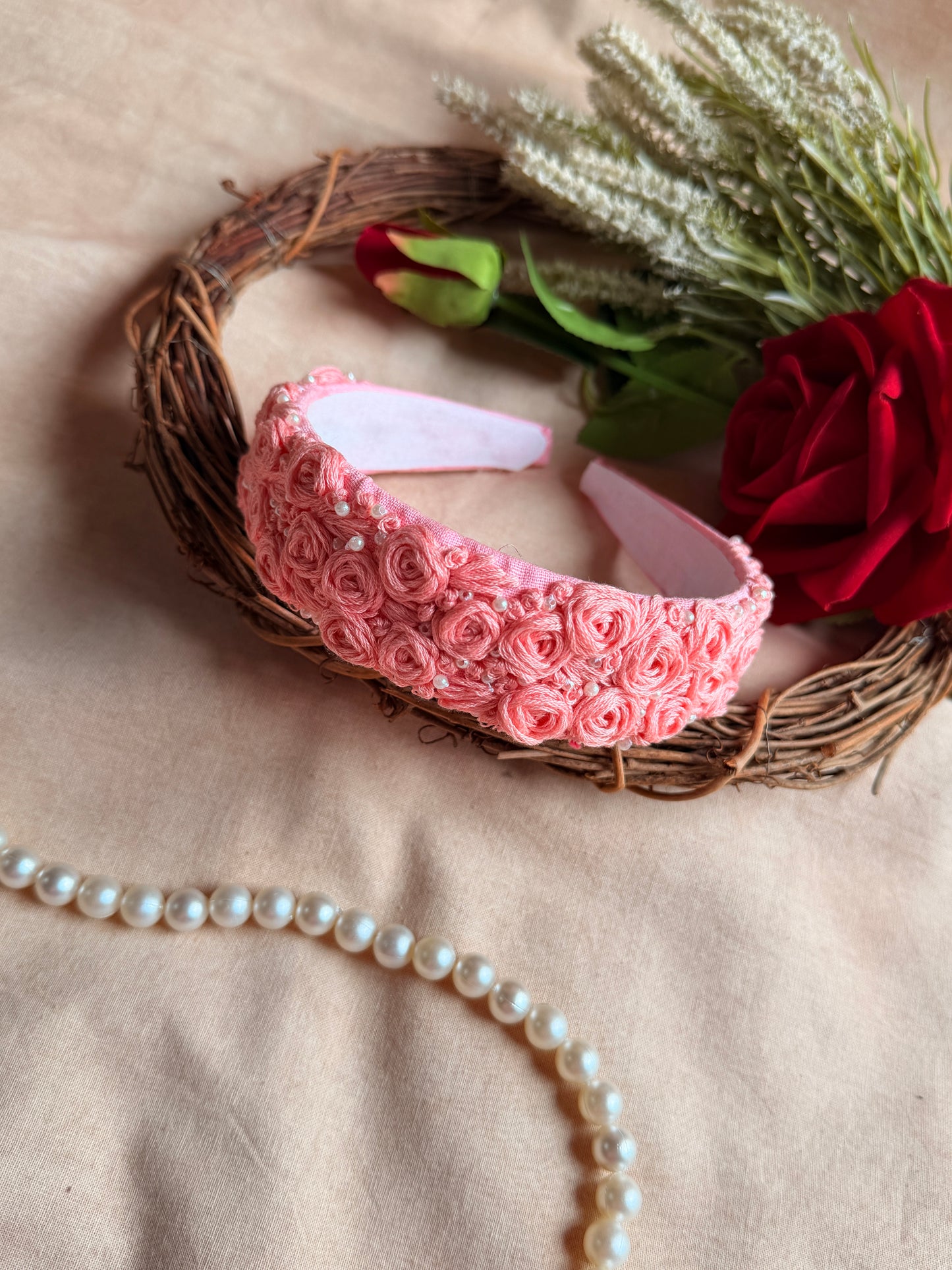 Gulabi Gulistan Hand Embroidered Headband