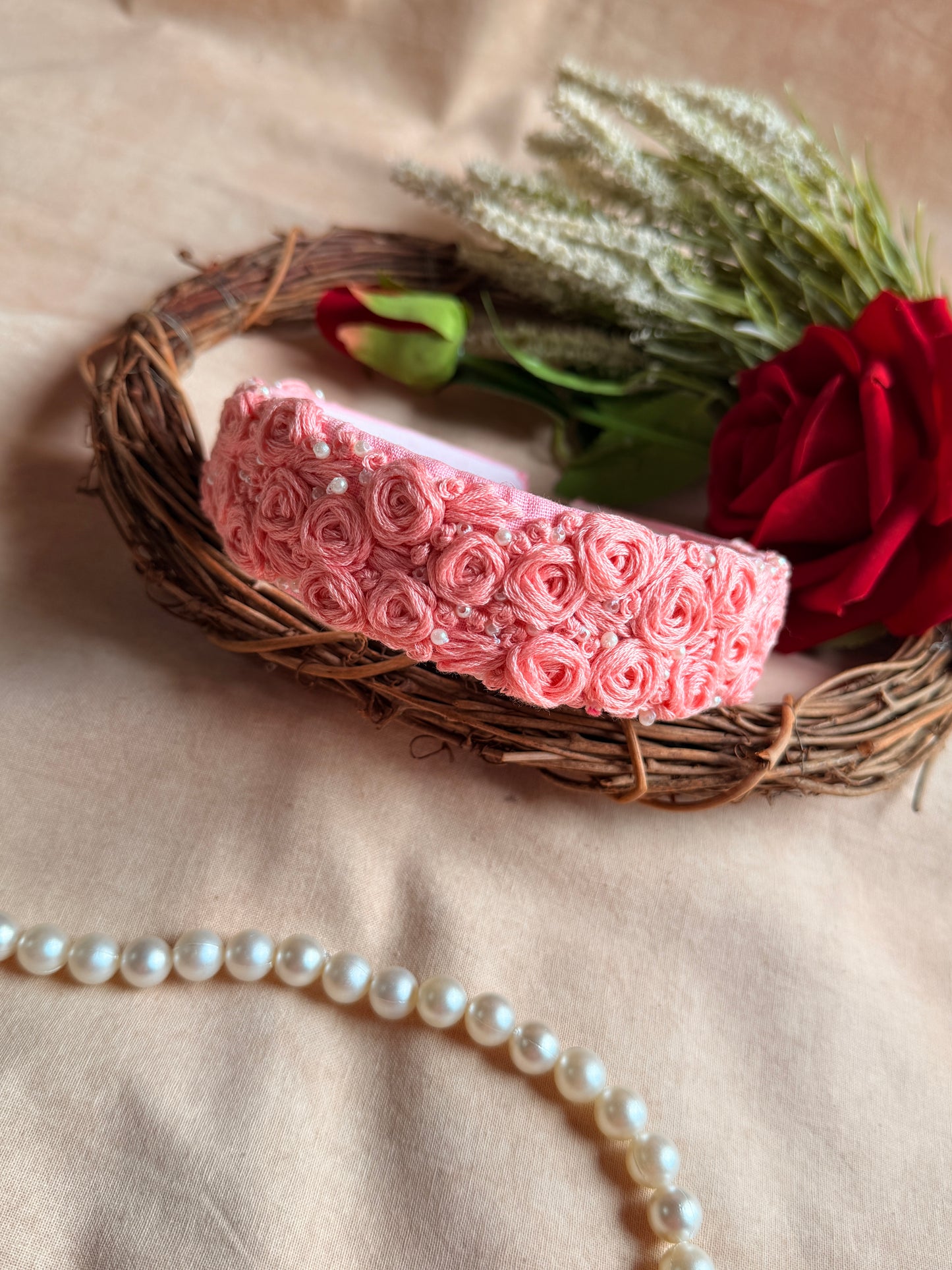Gulabi Gulistan Hand Embroidered Headband