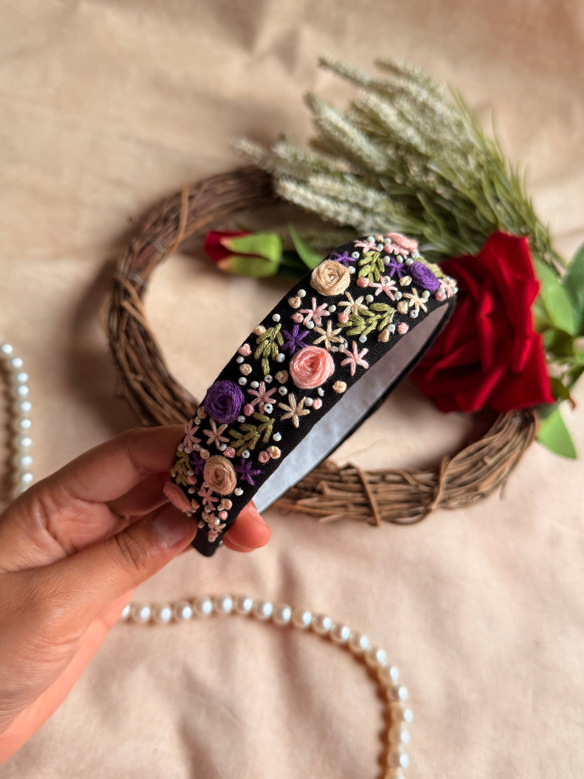 Gulnaar Noir Hand Embroidered Headband