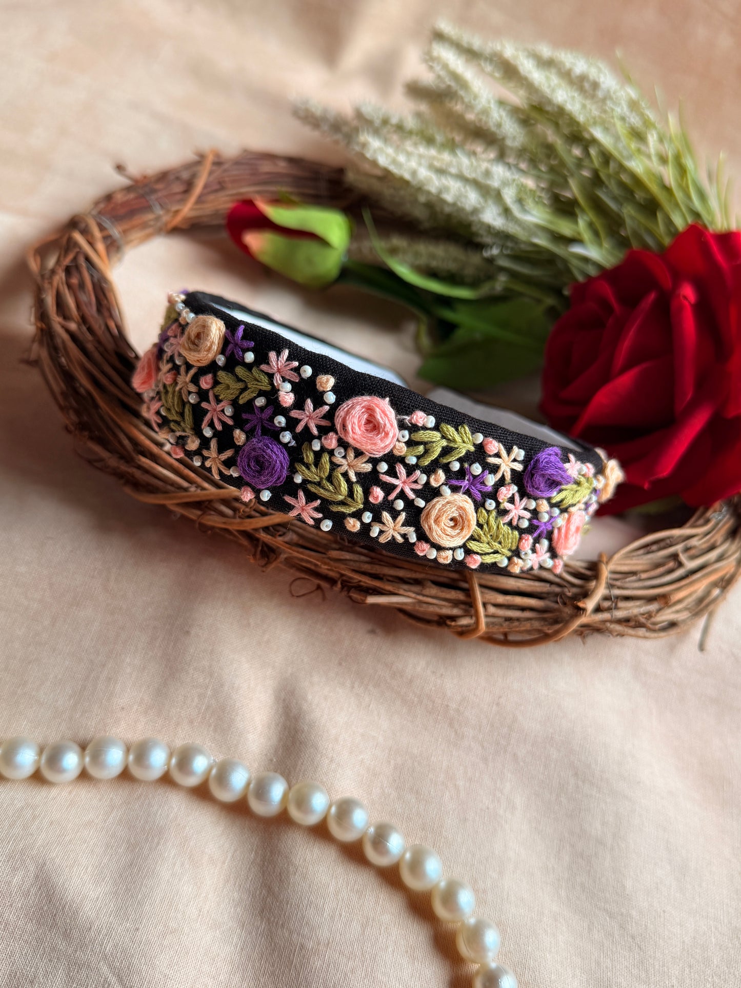 Gulnaar Noir Hand Embroidered Headband