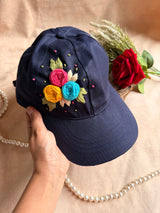 Midnight Bloom Hand Embroidered Cap