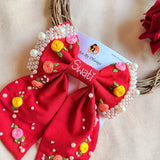 Gulnaar Red Personalized Hand Embroidered Floral Bow