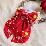 Gulnaar Red Personalized Hand Embroidered Floral Bow
