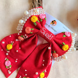 Gulnaar Red Personalized Hand Embroidered Floral Bow