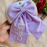 Personalized Pearl Name Lavender Bow Hair Clip