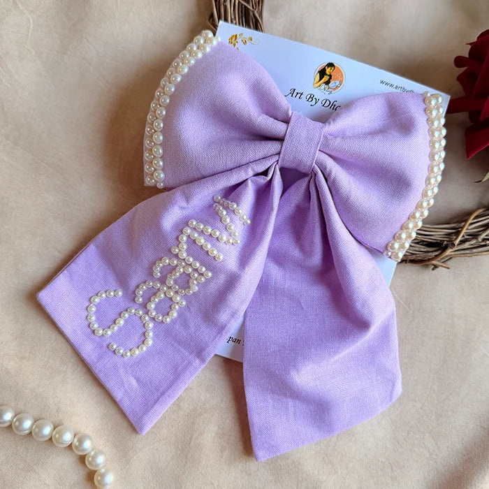 Personalized Pearl Name Lavender Bow Hair Clip