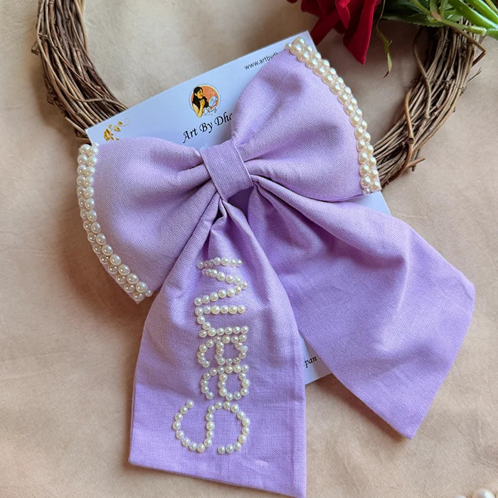 Personalized Pearl Name Lavender Bow Hair Clip