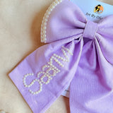 Personalized Pearl Name Lavender Bow Hair Clip