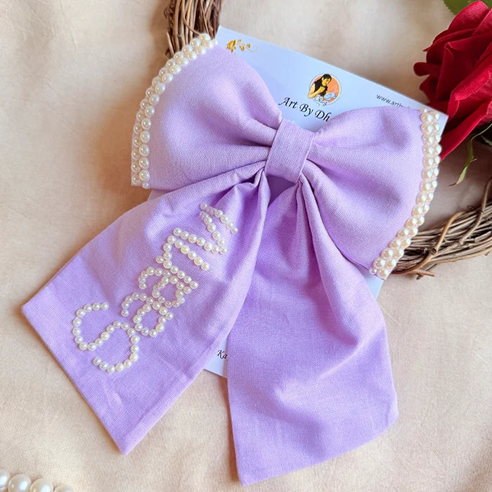 Personalized Pearl Name Lavender Bow Hair Clip