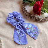 Blue Berry Garden Embroidered Scrunchie Bow