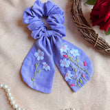 Blue Berry Garden Embroidered Scrunchie Bow