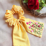 Lemon Garden Embroidered Scrunchie Bow