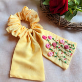 Lemon Garden Embroidered Scrunchie Bow