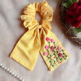 Lemon Garden Embroidered Scrunchie Bow