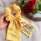 Lemon Garden Embroidered Scrunchie Bow