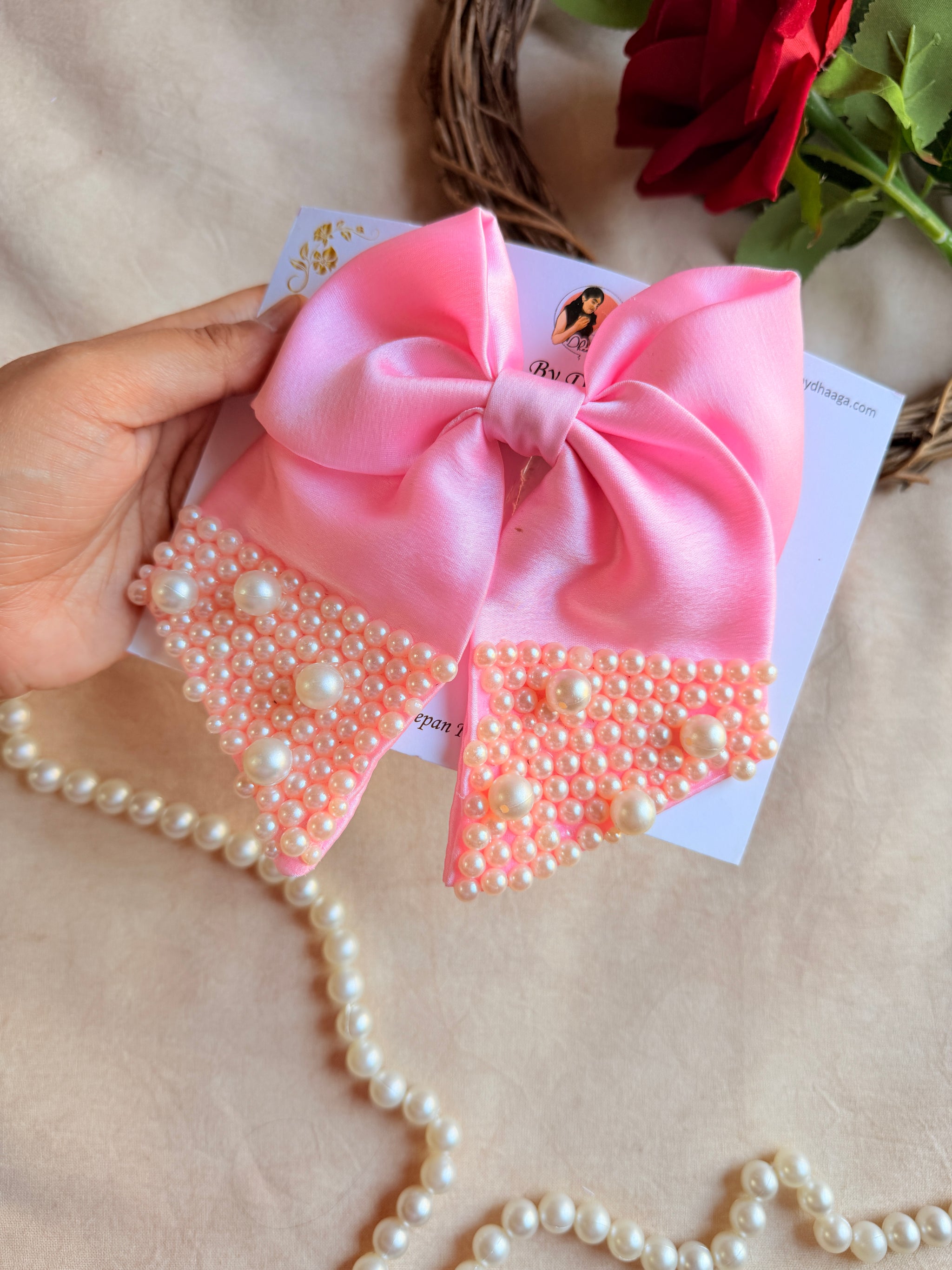 Pearl of Wisdom Pink Bow Hair Clip