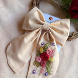 Ganga Hand Embroidered Floral Bow Hair Clip