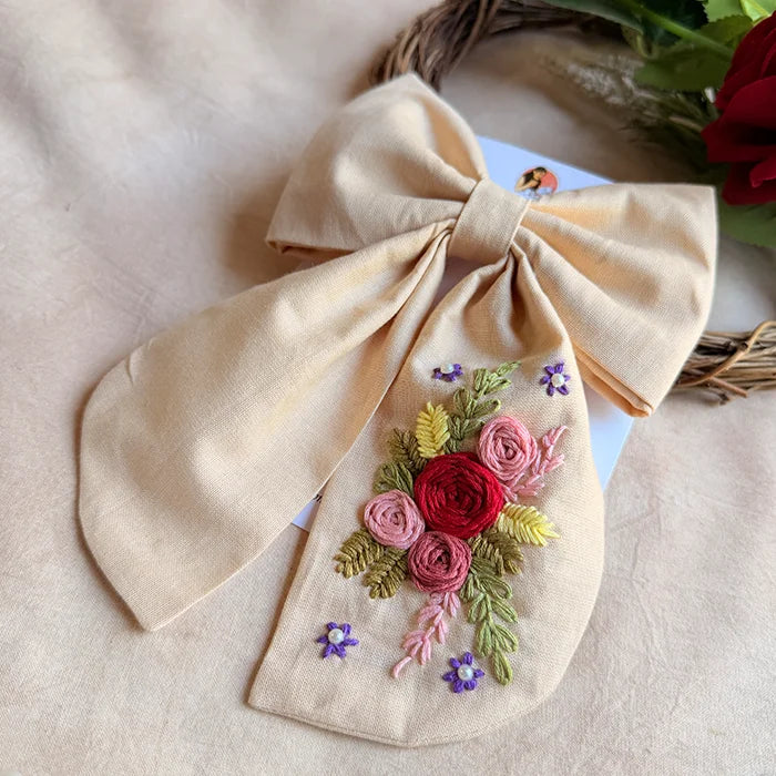 Ganga Hand Embroidered Floral Bow Hair Clip