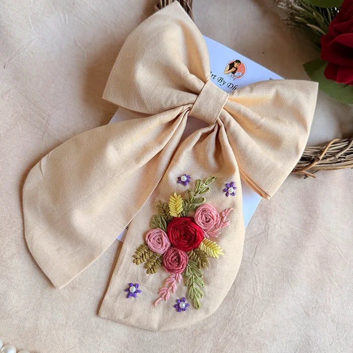 Ganga Hand Embroidered Floral Bow Hair Clip