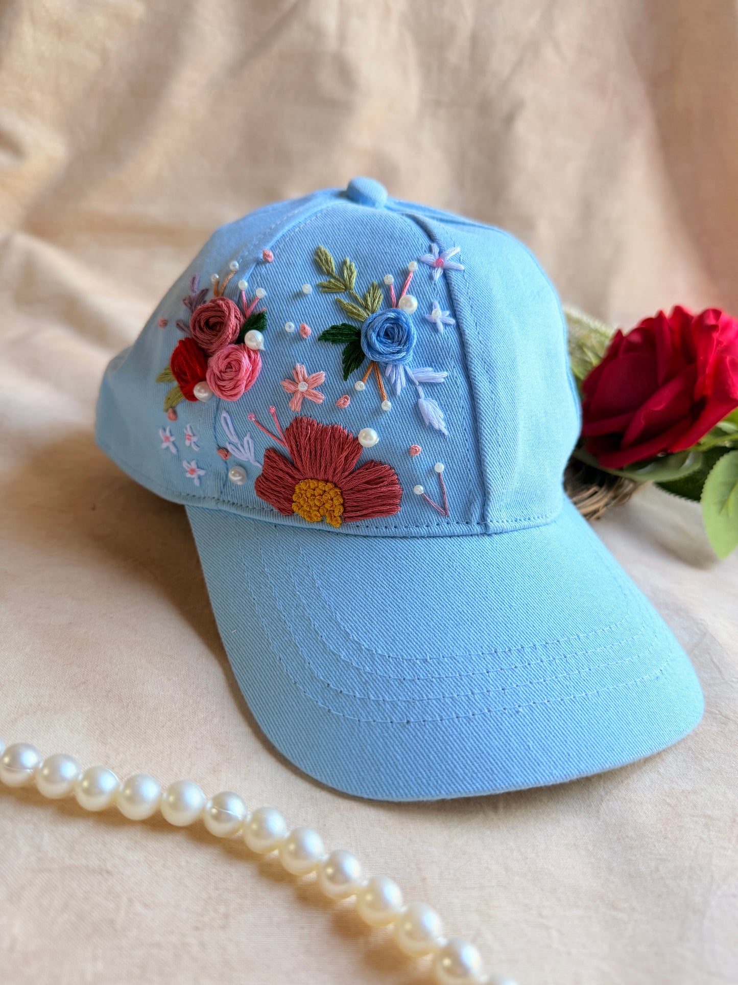 Sky Cinderella Hand Embroidered Floral Cap